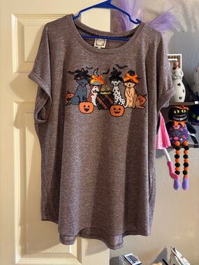 Halloween Dog Graphic Tunic - Brown Heather